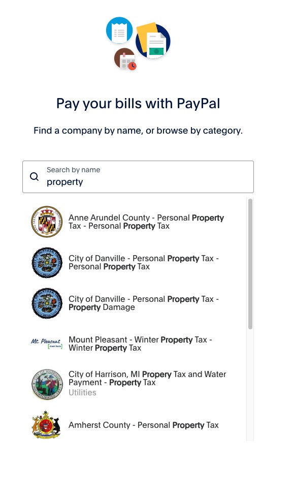 search counties accepting paypal billpay for property tax payment